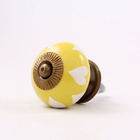 Yellow White Heart Ceramic Cabinet Knob