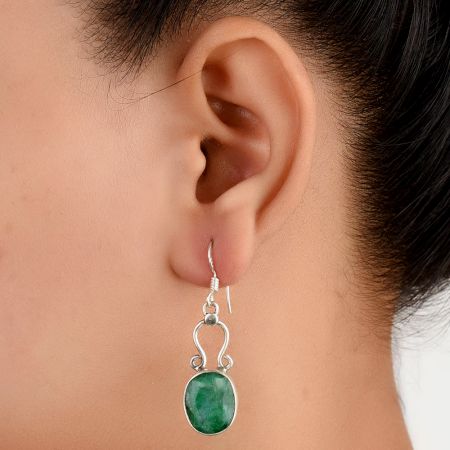 92.5 Sterling Silver Earrings Floral Oval Malachite Drop Earrings for Girls