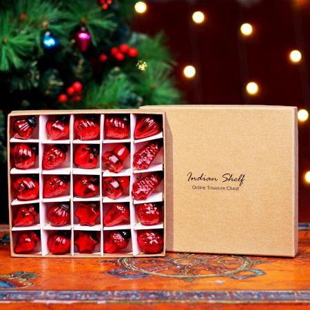 Red Christmas Ornaments - Glass Ornaments For New year Decoration - 25 Pieces