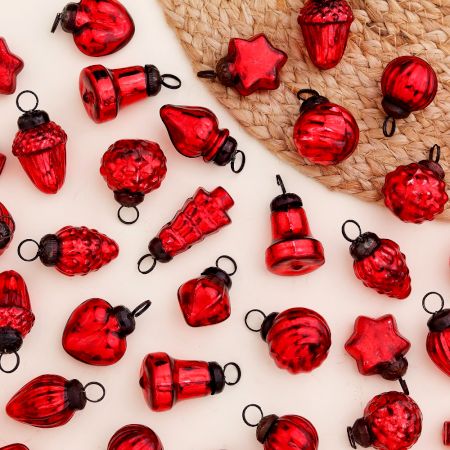 Red Christmas Ornaments - Glass Ornaments For New year Decoration - 25 Pieces