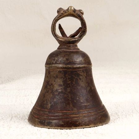 Vintage Brown Handcrafted Bell Metal Temple Bell for Decor