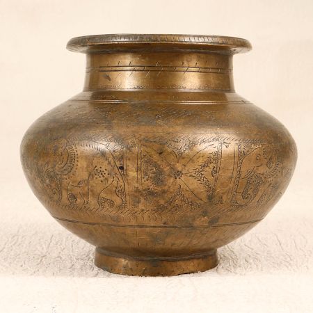 Carved Handmade Brass Holy Water Pot for Auspicious Occasions