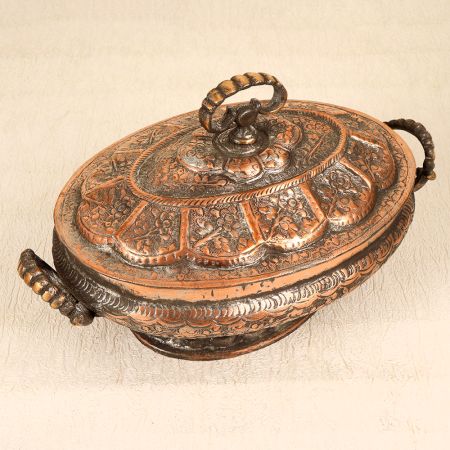 Vintage Copper Rice Bowl in Islamic Art for Home Decor