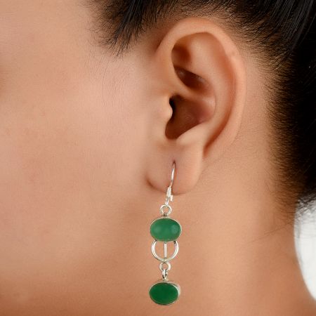 92.5 Sterling Silver Earrings Natural Green Aventurine