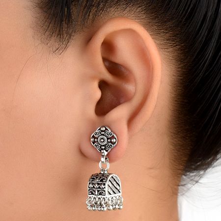 92.5 Silver Sterling Earrings  Ethnic Indian Floral Stud Jhumka Dangle Earrings