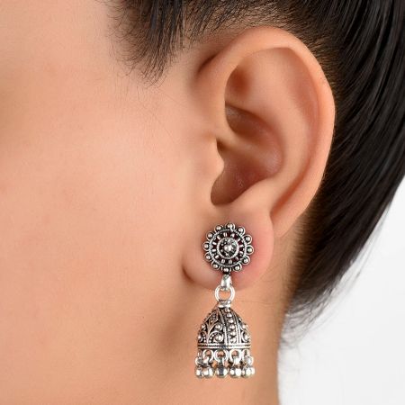 92.5 Sterling Silver Earrings Ethnic Indian Jhumka Dangle Earrings