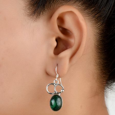92.5 Sterling Silver Earings and Crafted Malachite Earrings