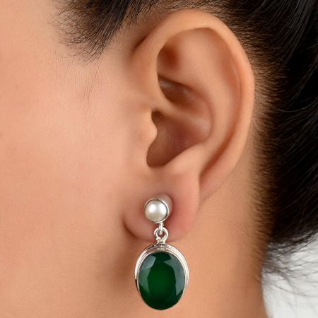 92.5 Sterling Silver Earings Pearl And Onyx Drop Earrings For Women