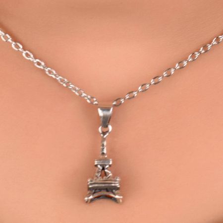 92.5 Sterling Silver Paris Eiffel Tower Pendant Necklace