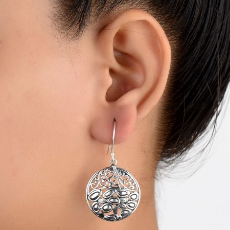 Round 92.5 Sterling Silver Earrings Scroll Filigree Dangle Bridal Earrings
