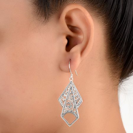 92.5 Sterling Silver Geometrical Design Scroll Design Earrings