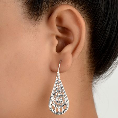 92.5 Sterling Silver Earrings Scrolled Tear Drop Earrings
