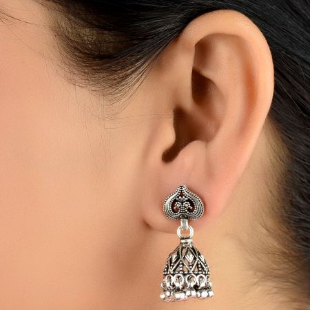 92.5 Sterling Silver Earrings Intricate Leaf Tribal Bell Dangle jhumkis