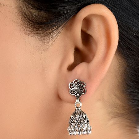 92.5 Sterling Silver Earrings Office Wear Jhumki Chandelier