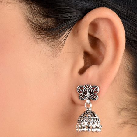 92.5 Sterling Silver Earrings Butterfly Stud Jhumkis Party Wear