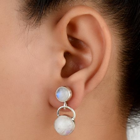92.5 Sterling silver Earrings 2 Stone Drop Moonstone Earrings