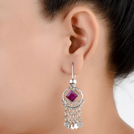 92.5 Sterling Silver Tiny Pink Tourmaline Chandelier Dangler Earrings