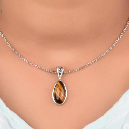 Bezel Setting Tiger's Eye 925 Sterling Silver Pendant