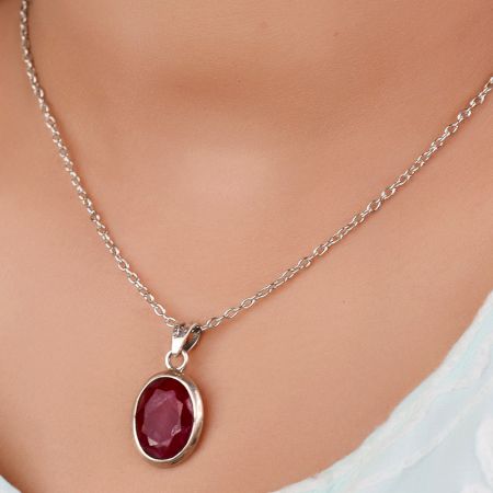 92.5  Sterling Silver Pendant Oval Red Spinel Stone Daily Wear Pendant