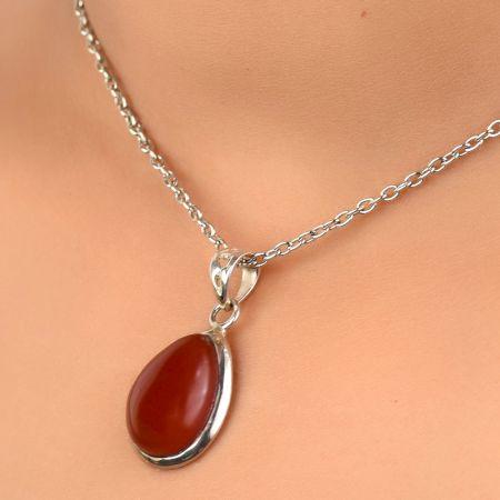 92.5 Sterling SilverÂ Pendant Round Cut Red Carnelian Handcrafted Jewelry