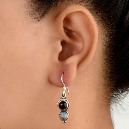 92.5 Sterling Silver Earrings Round Topaz In Silver Disk With Four Shouldered Balls Drop Earrings