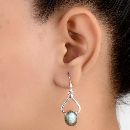 92.5 Sterling Silver Earrings Single Oval Moonstone Drop Earrings For Girls