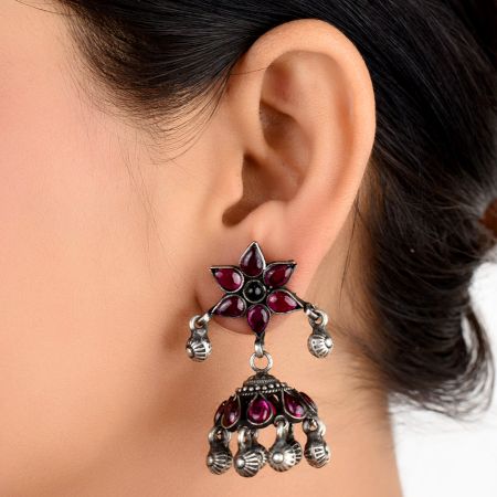 Amethyst Floral 92.5 Sterling Silver Earring Every Day Jhumki For Women
