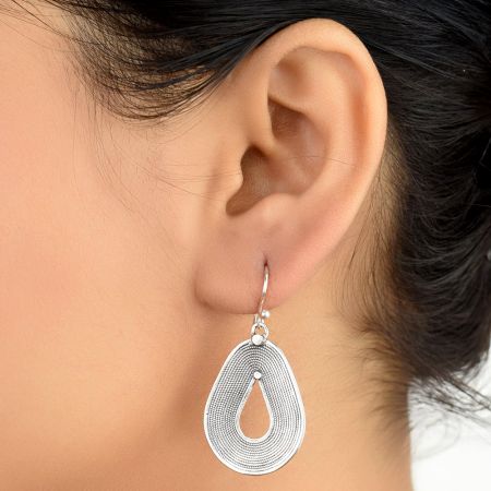 Contemporary Oval 92.5 Sterling Silver Dangle Earrings with Embossed  Lace Design