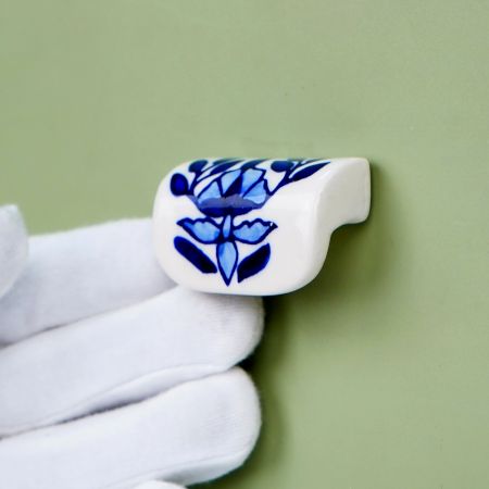 Modern Ceramic Blue Leaf Floral Drawer Handle (Small Size)