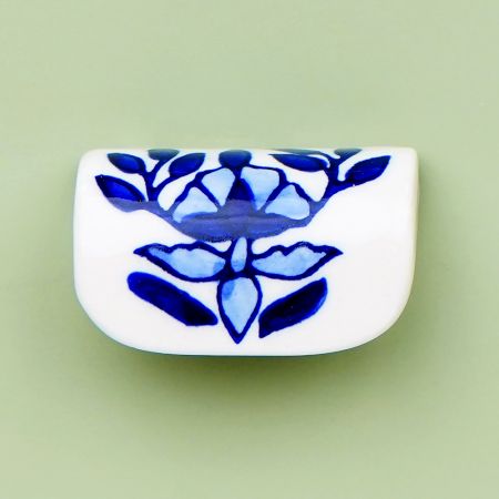 Modern Ceramic Blue Leaf Floral Drawer Handle (Small Size)