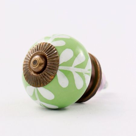 Green White Leaf Ceramic Cabinet Knob