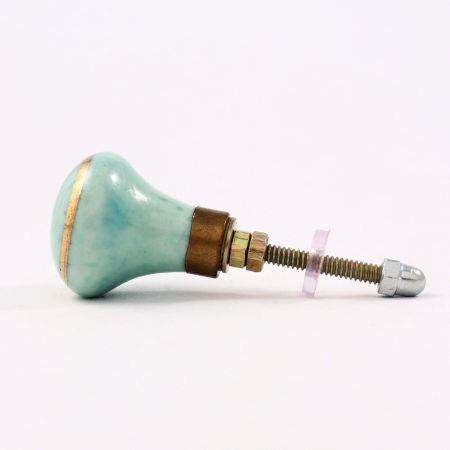 Sea Green Crackle Ceramic Cabinet Knob With Gold Work