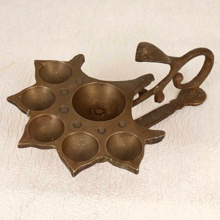 Vintage Brass Aarti Oil Lamp with 5 Jyot for Prayer Room