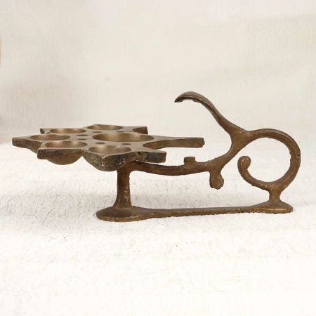 Vintage Brass Aarti Oil Lamp with 5 Jyot for Prayer Room