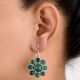 92.5 Sterling Silver Earrings Green Aventurine and Onyx Flower Earrings