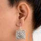 92.5 Sterling Silver Earrings Filigree Square Shaped Dangle Earrings