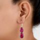 92.5 Sterling Silver Earrings Twin Round Pink Tourmaline Dangler Earrings