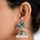 92.5 Sterling Silver Earrings Twin Peacock Oxidized Turquoise Jhumki Earrings