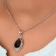 92.5 Sterling Silver Pendant Natural Black Jasper Pear Semi Precious Stone