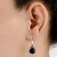 92.5 Sterling Silver Earrings Round Black Onyx Cabochon Studded Silver  Earrings