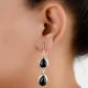 92.5 Sterling Silver Earrings Twin Big Oval Black Onyx Stone Dangler Earrings