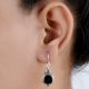 92.5 Sterling Silver Earrings Single Round Black Onyx Bezel Set Drop Earrings