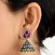 Amethyst Stud 92.5 Sterling Silver Earrings Jhumki With Onyx Beads Tassels