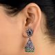 Small 92.5 Sterling silver Earrings Amethst Studded Pyramid  Jhumki with Green Onyx Beads