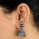 Casual 92.5 Sterling Silver Earrings Engraved Geometric Design Green Onyx Beads Jhumki