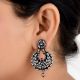 Black 92.5 Sterling Silver Earrings Small Embossed Motifs Fuchsia Chandbali Earrings