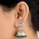 92.5 Sterling Silver Earrings Standing Peacock Engraved jhumkis Green Onyx Beads Tassels