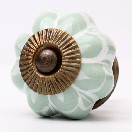 Sage Green Flower Medium Ceramic Melon Cabinet Knob