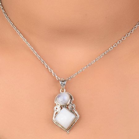 92.5 Sterling Silver Moonstone Pendant Unique Statement Pendant