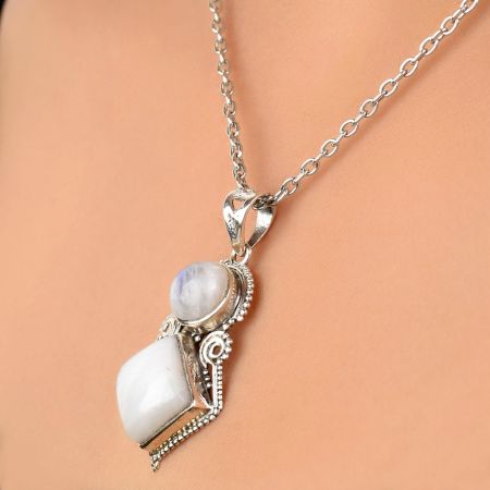 92.5 Sterling Silver Moonstone Pendant Unique Statement Pendant